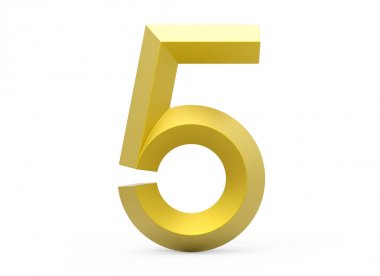 3D render altın eğimli sayı 5