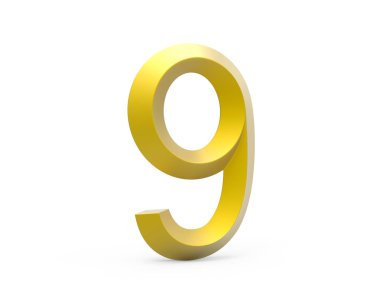 3D render altın eğimli sayı 9