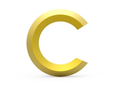 3D render altın eğimli alfabe C