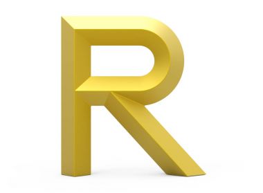 3D render altın eğimli alfabesi R
