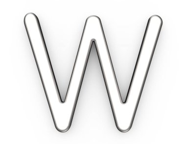 3D render metalik alfabe W