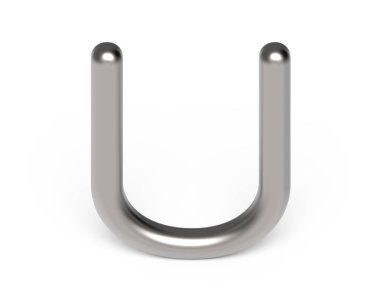 3D render metalik alfabe U