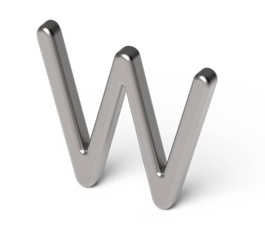 3D render metalik alfabe W