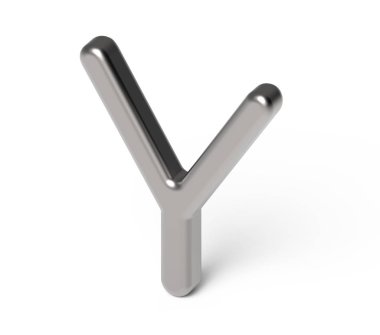 3D render metalik alfabe Y