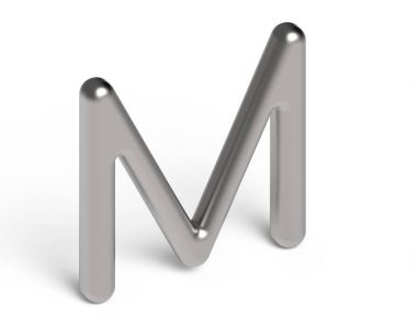 3D render metalik alfabe M