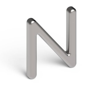 3D render metalik alfabe N