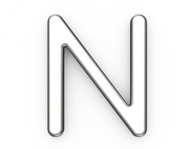 3D render metalik alfabe N