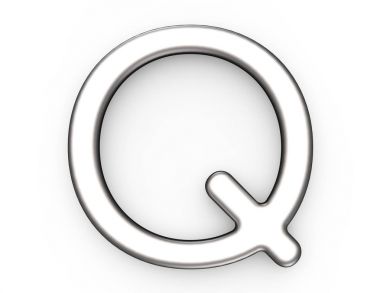 3D render metalik alfabe Q