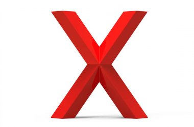 3D render kırmızı eğimli alfabe X