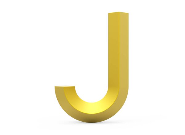 3D render golden beveled alphabet J