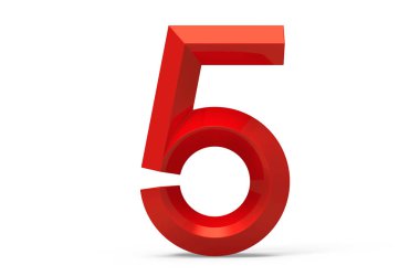 3D render kırmızı eğimli sayı 5
