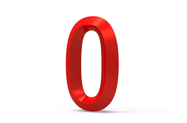3D render red beveled number 0