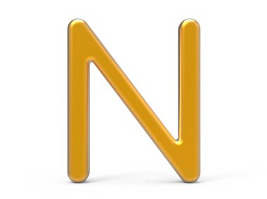 3D render metalik alfabe N