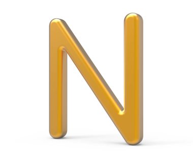 3D render metalik alfabe N