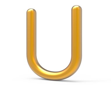 3D render metalik alfabe U