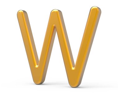 3D render metalik alfabe W