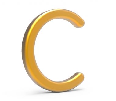 3D render metalik alfabe C