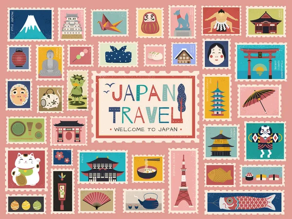 แสตมป์ท่องเที่ยวญี่ปุ่น — ภาพเวกเตอร์สต็อก