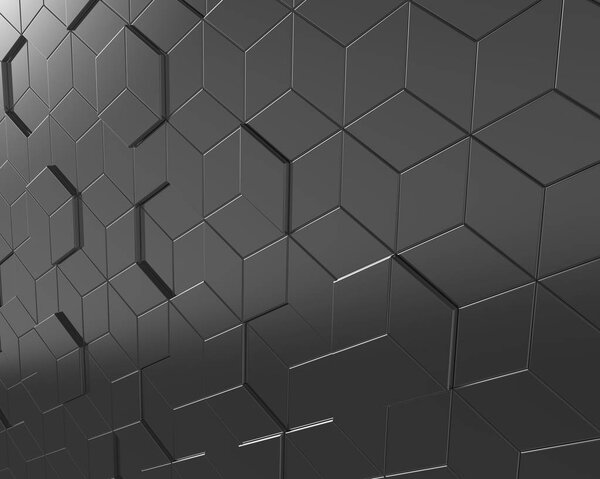 Geometric black background, 3d render dark hexagon or polygonal shape backdrop