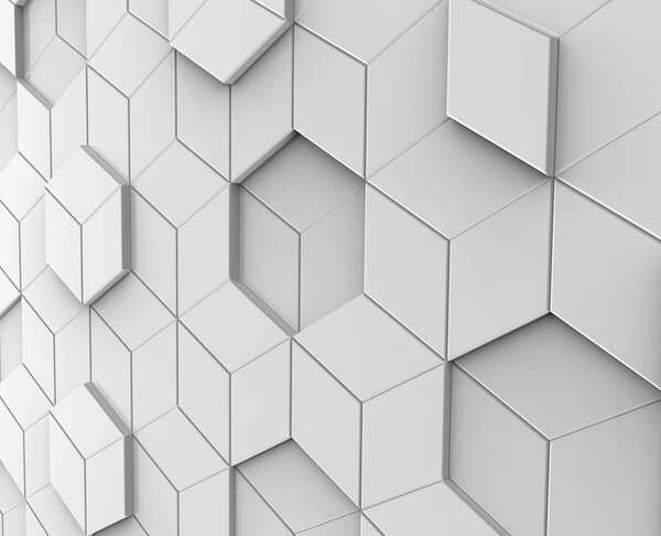 Geometric white background, 3d render white hexagon or polygonal shape backdrop