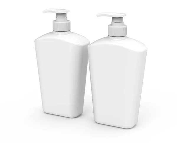 ディスペンサー ボトル モックアップ レンダリングで空白の白いプラスチック製のボトルのポンプ 洗浄や衛生製品 — ストック写真