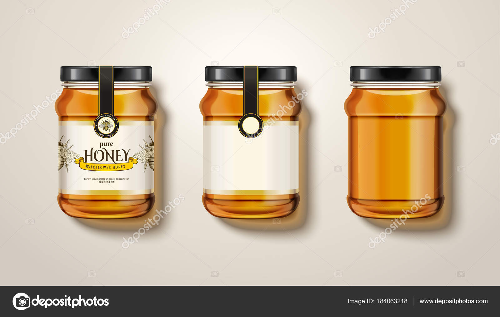 Download Pure Honey Jar Mockup Vector Image By C Kchungtw Vector Stock 184063218