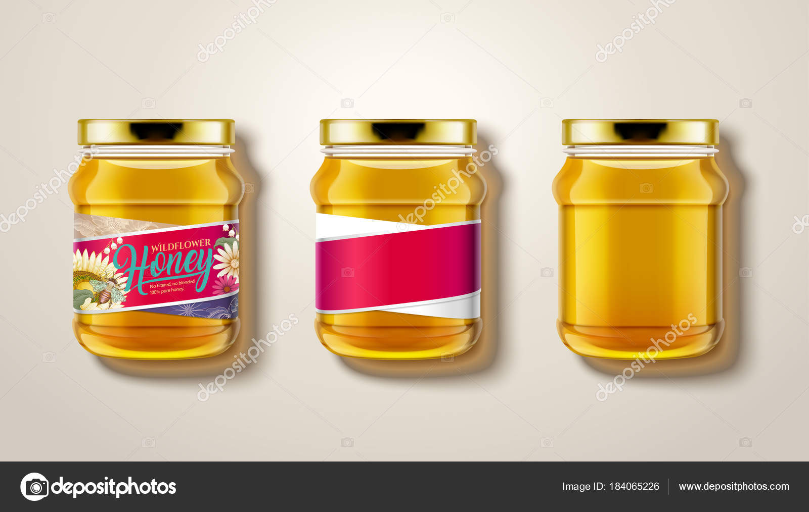 Download Pure Honey Jar Mockup Vector Image By C Kchungtw Vector Stock 184065226