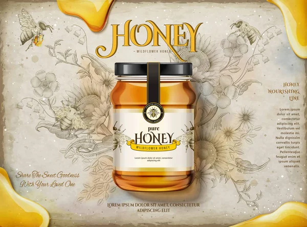 Annunci miele di fiori selvatici — Vettoriale Stock