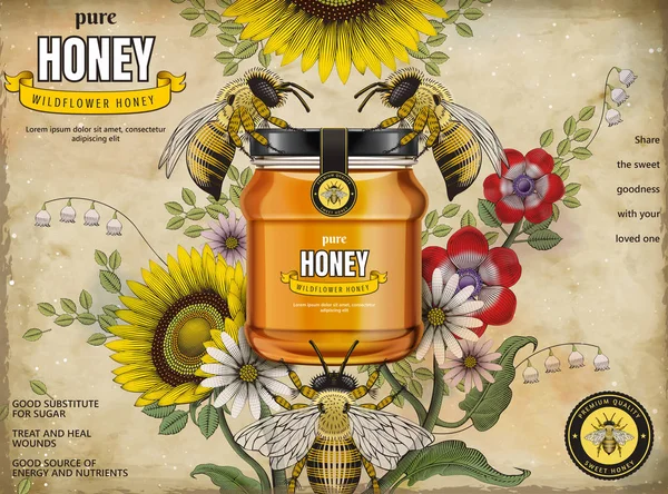 Annonces miel rétro — Image vectorielle
