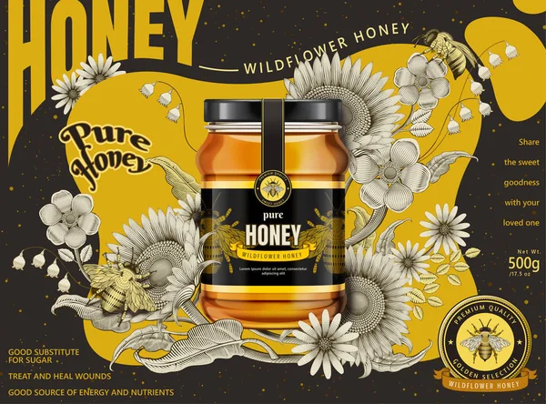 Anúncios modernos de mel — Vetor de Stock