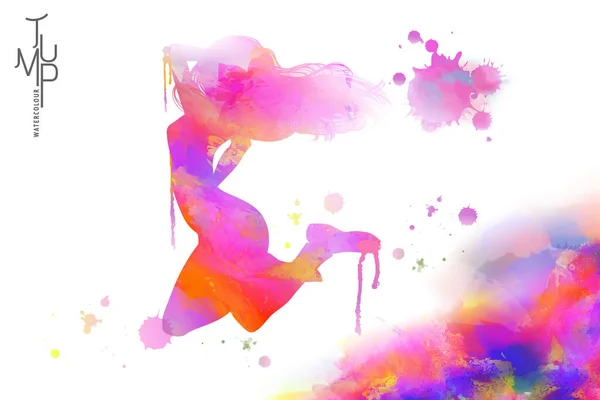 Akvarell hoppa flicka — Stock vektor
