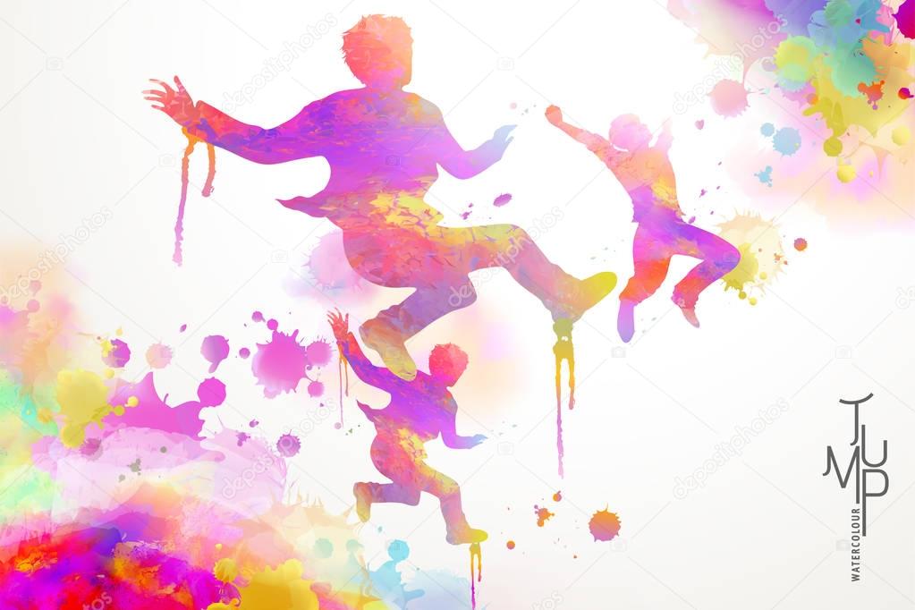 Watercolor jump man