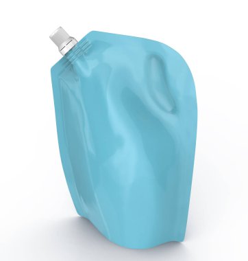 Deterjan dolum paketi, 3d render ışık mavi stand-up çanta çanta mockup kapaklı