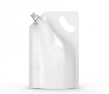 Deterjan dolum paketi, 3d render stand-up çanta çanta mockup kapak ve oymalı kolu ile