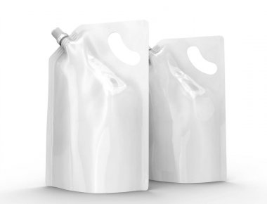 Deterjan dolum paketi, 3d render stand-up çanta çanta mockup kapak ile ayarla