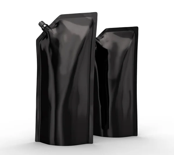 Reinigungsmittel Nachfüllpackung Render Black Stand Pouch Bag Mockup Set Cap — Stockfoto