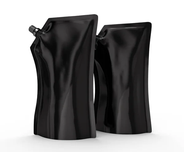Reinigungsmittel Nachfüllpackung Render Black Stand Pouch Bag Mockup Set Cap — Stockfoto