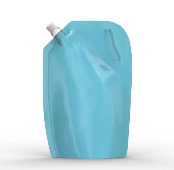 Pacote Recarga Detergente Render Luz Azul Stand Bolsa Saco Mockup — Fotografia de Stock