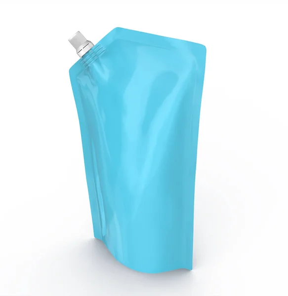 Rengöringsmedel Refill Paket Render Ljus Blå Stand Pouch Väska Mockup — Stockfoto