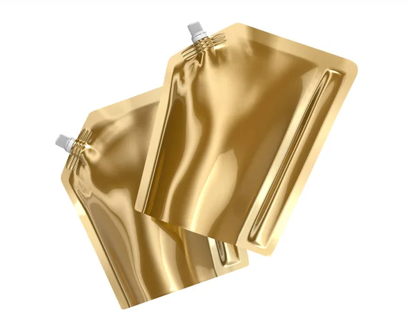 Reinigungsmittel Nachfüllpackung Render Champagner Gold Stand Pouch Bag Attrappe Set — Stockfoto