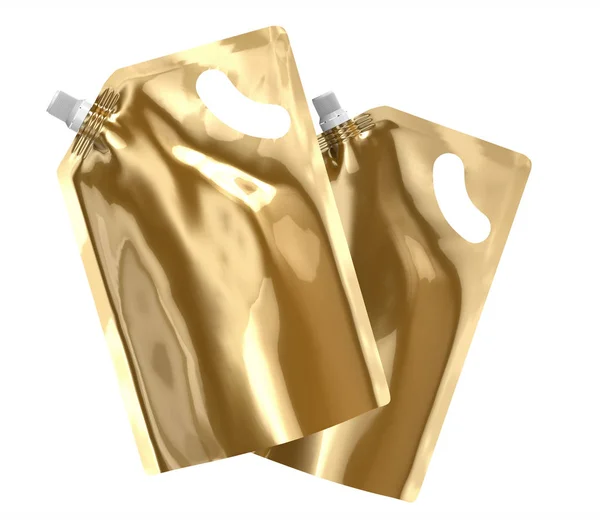 Reinigungsmittel Nachfüllpackung Render Champagner Gold Stand Pouch Bag Attrappe Set — Stockfoto