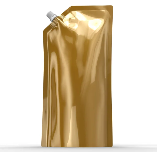 洗剤の詰め替えパッケージ レンダリング シャンパン ゴールド スタンディングパウチ袋キャップとモックアップ — ストック写真