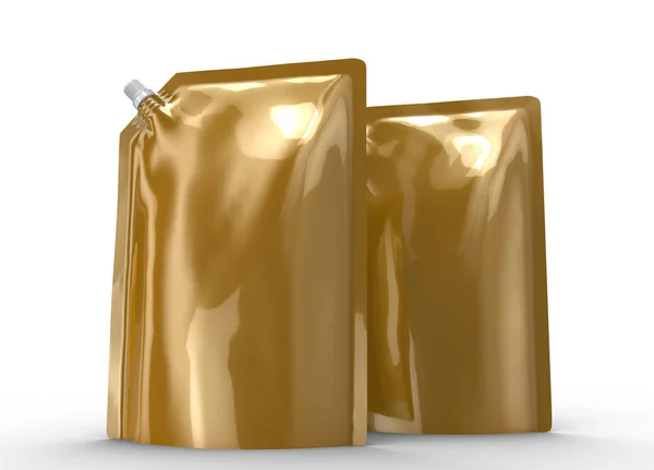 Συσκευασία Απορρυπαντικού Επαναπλήρωσης Mockup Render Σαμπάνια Χρυσό Stand Θήκη Τσάντα — Φωτογραφία Αρχείου