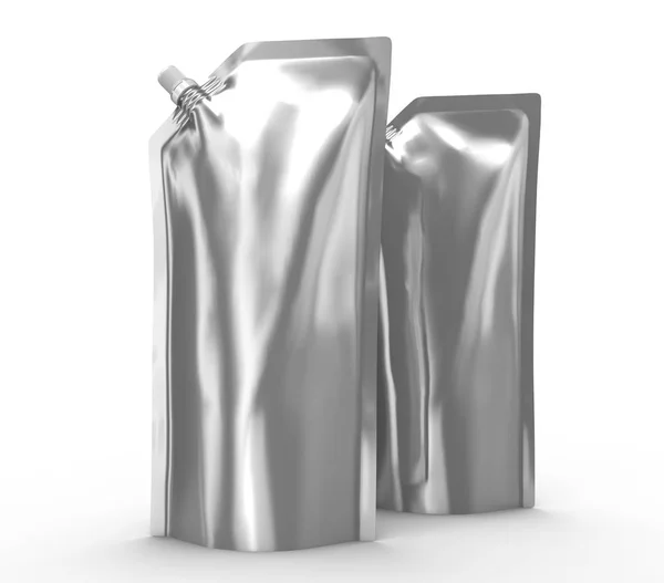 Rengöringsmedel Refill Paket Render Silver Stand Pouch Väska Mockup Set — Stockfoto