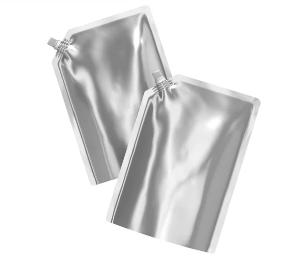 洗剤の詰め替えパッケージ 空気中の浮遊キャップ入り レンダリング銀スタンディングパウチ袋モックアップ — ストック写真