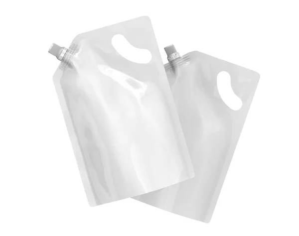 洗剤詰め替えパッケージ 空気中の浮遊ふた付き レンダリング ポーチ バッグ モックアップ セット — ストック写真