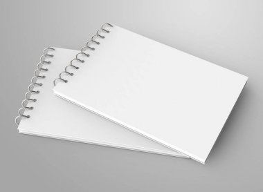 Tasarım kullanımlar için yükseltilmiş görünümü boş not defteri mockup, 3d render spiral defter ile boş alanı ayarla