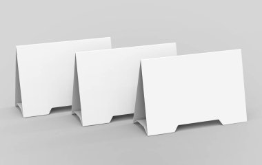 Boş tablo çadır, 3d render tablosu kartı ayarla mockup tasarım kullanımlar için kağıt üçgen kartı iş toplantısı veya Restoran Menü