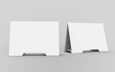 Boş tablo çadır, 3d render tablosu kartı ayarla mockup tasarım kullanımlar için kağıt üçgen kartı iş toplantısı veya Restoran Menü