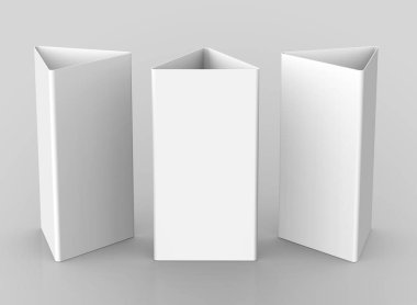 Boş tablo çadır, 3d render tablosu kartı ayarla mockup tasarım kullanımlar için kağıt üçgen kartı iş toplantısı veya Restoran Menü